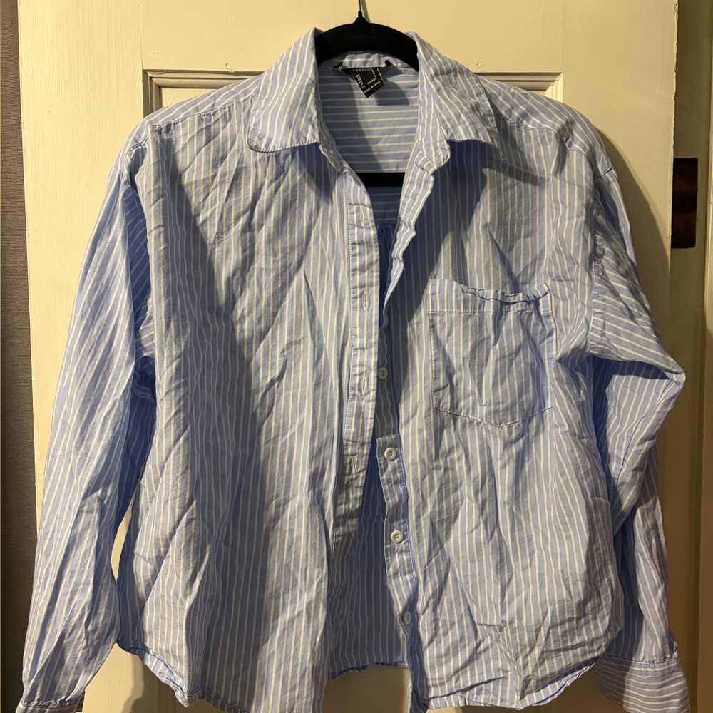 Forever 21 Light Blue Striped Casual Shirt